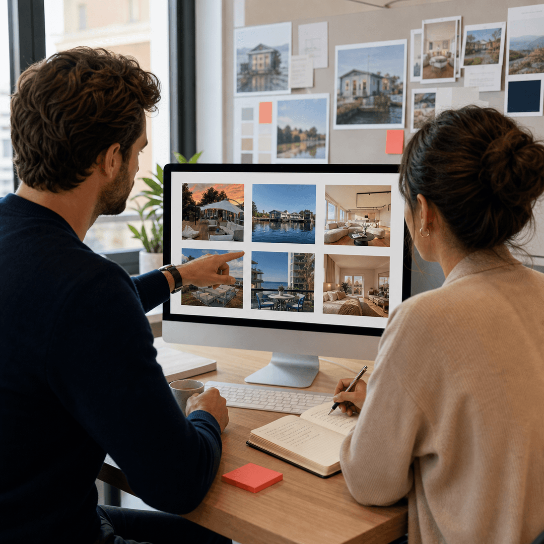 Illustration of managers reviewing their property presentations together