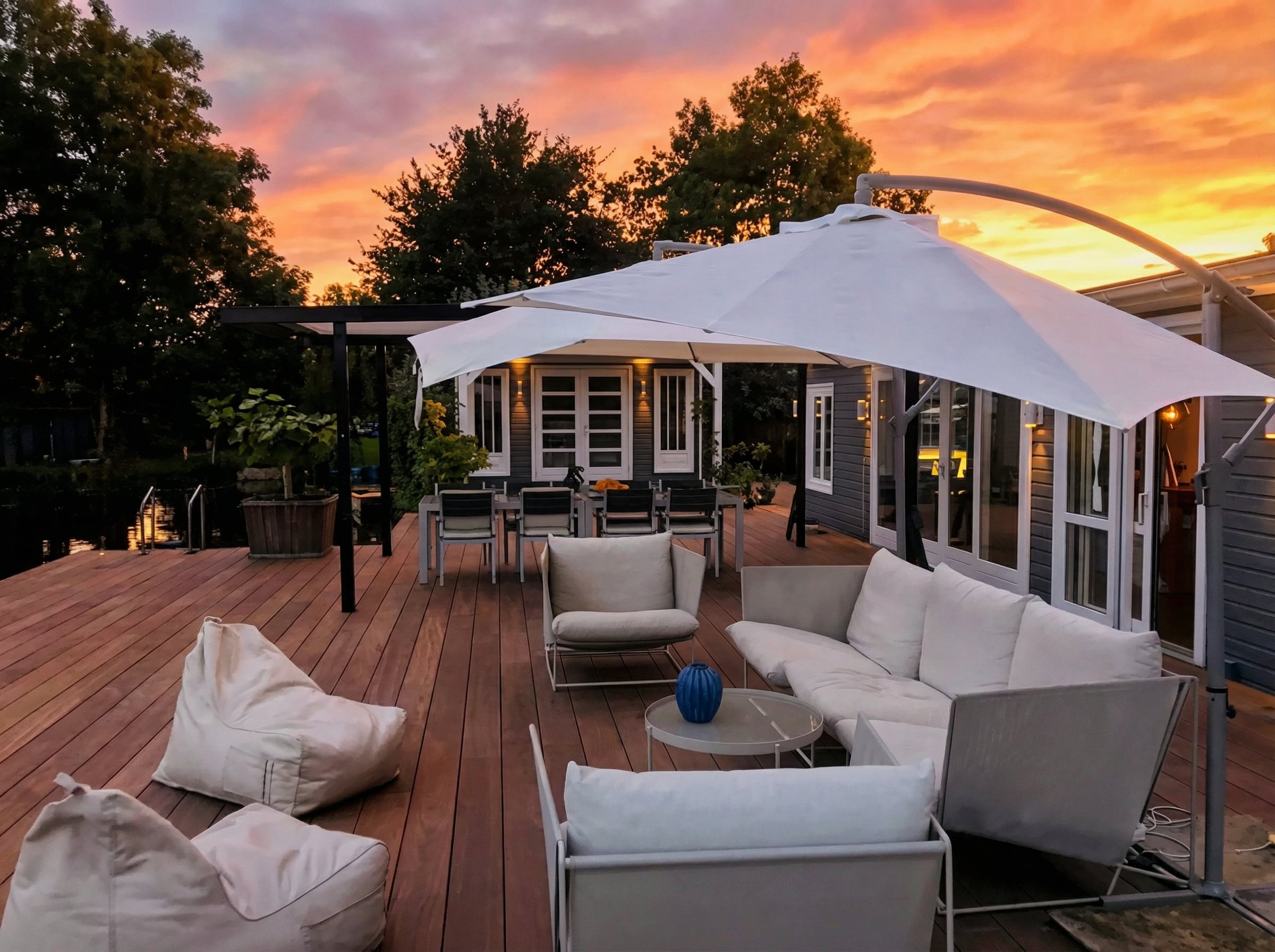 Lounge in golden-hour — after HostRev enhancement
